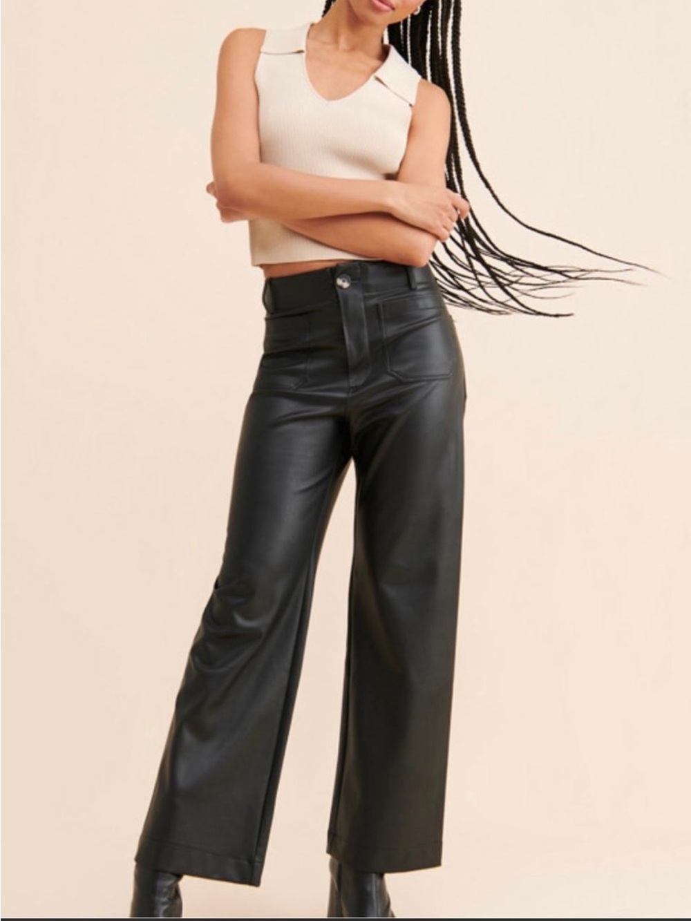 Anthropologie Maeve Black High-Waist Wide-Leg Faux Leather Colette Pant